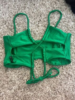 Tiger Friday Dancewear Green Satin Lace-up Sports Bra